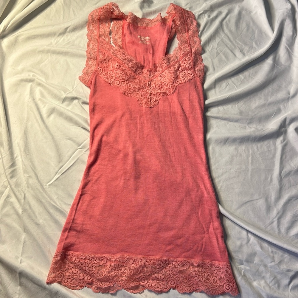 Mission Supply Pink tank top with lace! Size XS but stretchy material!